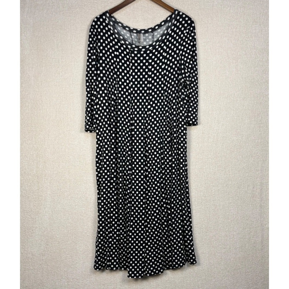 Moa USA Womens Black White Polka Dot 3/4 Sleeve A-Line Midi Dress Stretch Scoop